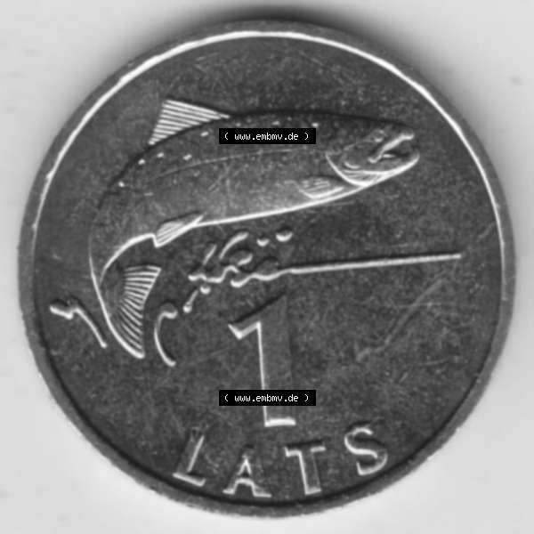 Grau bzw. s/w Münzen Lettland Umlaufmünze 1992-2008, 1 Lats 2007, Bild mit Rückseite der Münze als Bildmaterial Sammlung Graustufen
