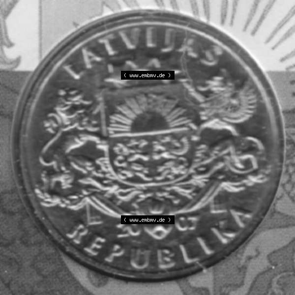 Grau bzw. s/w Münzen Lettland Umlaufmünze 1992-2008, 1 Lats 2007, Bild mit Vorderseite der Münze als Bildmaterial Sammlung Graustufen