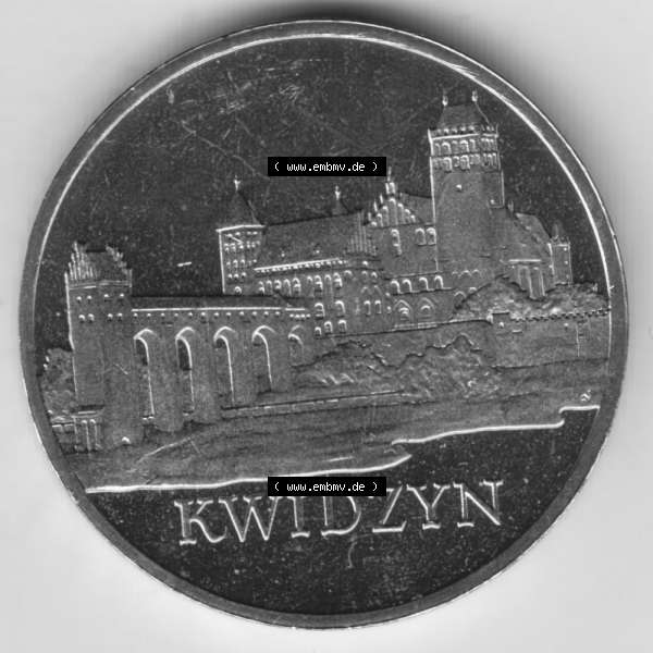 Grau bzw. s/w Münzen Polen Gedenkmünze 2007-2007, 2 Zloty, Historische Städte in Polen - Marienwerder, Bild mit Rückseite der Münze als Bildmaterial Sammlung Graustufen
