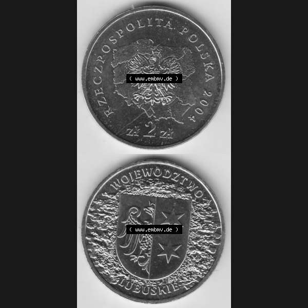 Grau bzw. s/w Münzen Polen Gedenkmünze 2004-2004, 2 Zloty, Woiwodschaft Kujawien-Pommern, Münzseiten Untereinander als Bildmaterial Sammlung Graustufen