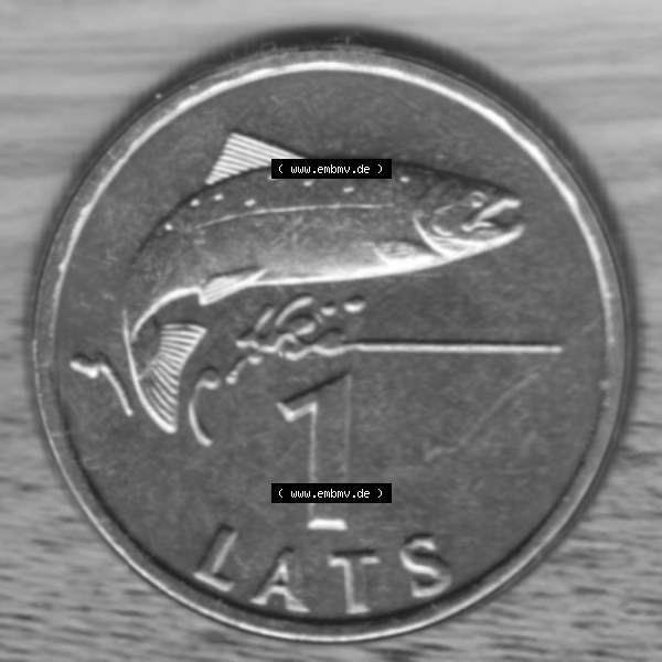 Grau bzw. s/w Münzen Lettland Umlaufmünze 1992-2008, 1 Lats 2007, Bild mit Rückseite der Münze als Bildmaterial Sammlung Graustufen