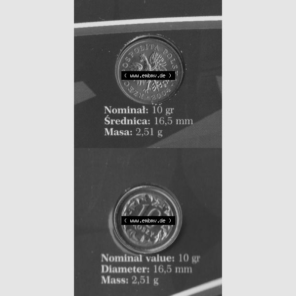 Grau bzw. s/w Münzen Polen KMS Umlaufmünze 2004, 10 Groszy, Münzseiten Untereinander als Bildmaterial Sammlung Graustufen