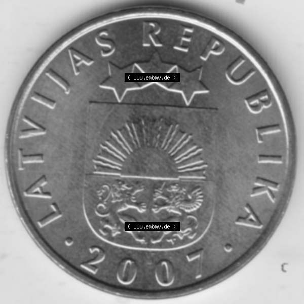 Grau bzw. s/w Münzen Lettland Umlaufmünze 1992-2009, 20 Santimu 2007, Bild mit Vorderseite der Münze als Bildmaterial Sammlung Graustufen