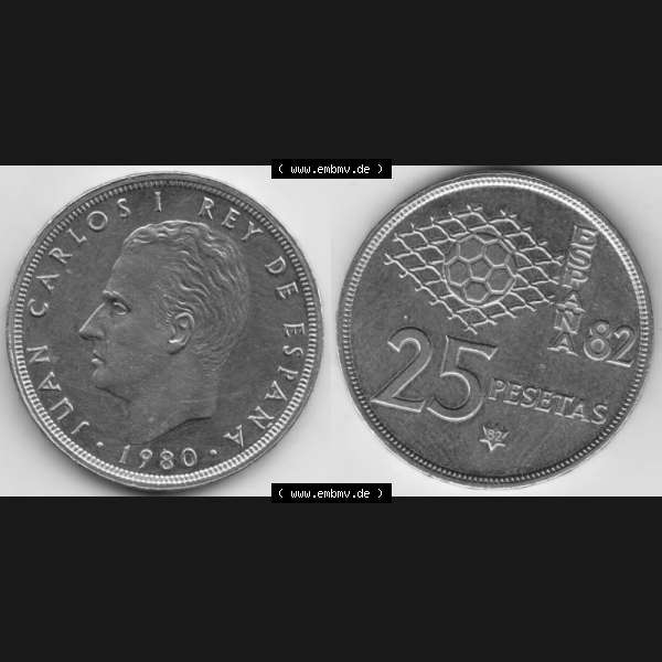 Grau bzw. s/w Münzen Spanien Umlaufmünze 1980-1982, 25 Pesetas - Peseten 1982 (3) Sammlung Graustufen