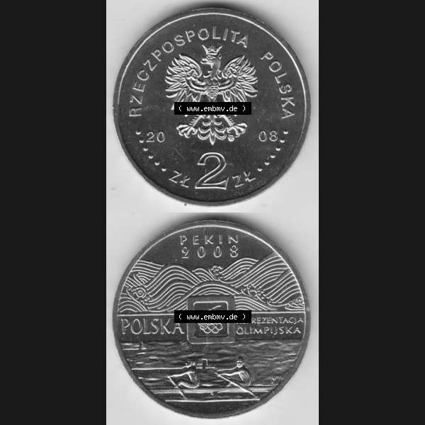 Grau bzw. s/w Münzen Polen Gedenkmünze 2008-2008, 2 Zloty, XXIX. Olympische Sommerspiele in Peking 2008, Münzseiten Untereinander als Bildmaterial Sammlung Graustufen