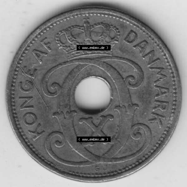Grau bzw. s/w Münzen Dänemark Umlaufmünze 1926-1940, 2 Öre 1938. Vorderseite der alten dänischen Umlaufmünze aus Dänemark zum katalogisieren und verwalten im Münzen-Katalog... Sammlung Graustufen