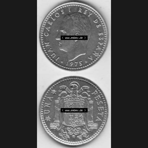 Grau bzw. s/w Münzen Spanien Umlaufmünze 1975-1975, 1 Pesete 1979, Münze aus Spanien, Umlaufmünze / aus Zahlungsverkehr mit Münzseiten Vertikal / Untereinander auf... Sammlung Graustufen