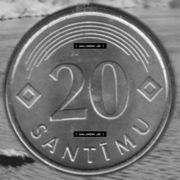 Grau bzw. s/w Münzen Lettland Umlaufmünze 1992-2009, 20 Centimes 2007, Bild mit Rückseite der Münze als Bildmaterial Sammlung Graustufen