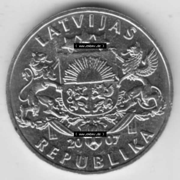 Grau bzw. s/w Münzen Lettland Umlaufmünze 1992-2008, 1 Lats 2007, Bild mit Vorderseite der Münze als Bildmaterial Sammlung Graustufen