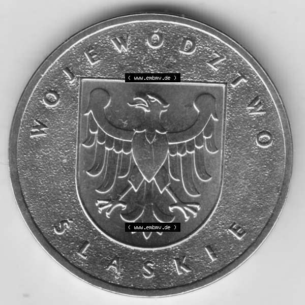 Grau bzw. s/w Münzen Polen Gedenkmünze 2004-2004, 2 Zloty, Woiwodschaft Niederschlesien, Bild mit Rückseite der Münze als Bildmaterial Sammlung Graustufen