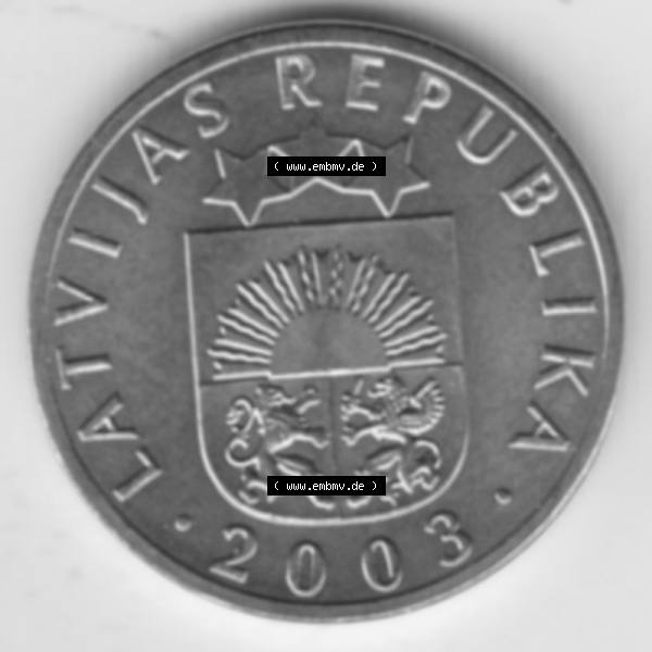 Grau bzw. s/w Münzen Lettland Umlaufmünze 1992-2008, 1 Santims 2003, Bild mit Vorderseite der Münze als Bildmaterial Sammlung Graustufen