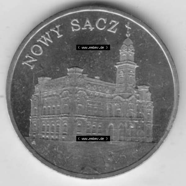 Grau bzw. s/w Münzen Polen Gedenkmünze 2006-2006, 2 Zloty, Historische Städte Polens - Nowy Sacz, Bild mit Rückseite der Münze als Bildmaterial Sammlung Graustufen