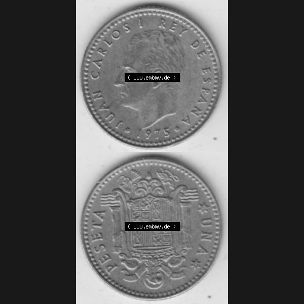 Grau bzw. s/w Münzen Spanien Umlaufmünze 1975-1975, 1 Peseta, Pesete 1979, Münze aus Spanien, Umlaufmünze / aus Zahlungsverkehr mit Münzseiten Vertikal / Untereinander... Sammlung Graustufen