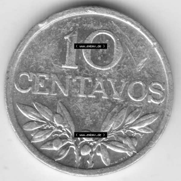 Grau bzw. s/w Münzen Portugal Umlaufmünze 1969-1979, 10 Centavos 1971. Vorderseite der Escudo Umlaufmünze aus Portugal vor EInführung der Euromünzen in Portugal zum katalogisieren... Sammlung Graustufen