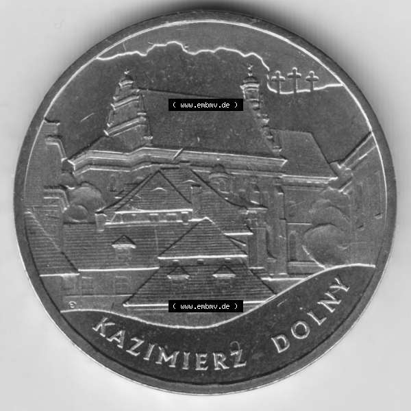 Grau bzw. s/w Münzen Polen Gedenkmünze 2008-2008, 2 Zloty, Kulturdenkmäler Polens - Kazimierz Dolny, Bild mit Rückseite der Münze als Bildmaterial Sammlung Graustufen