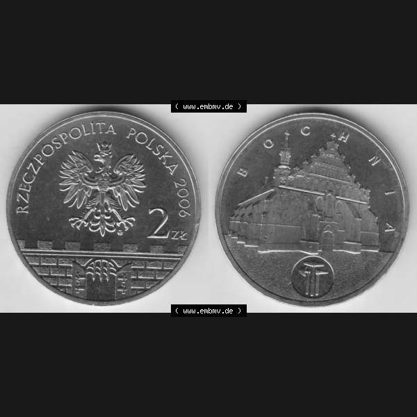 Grau bzw. s/w Münzen Polen Gedenkmünze 2006-2006, 2 Zloty, Historische Städte in Polen - Salzberg, Bild mit Vollansicht als Bildmaterial Sammlung Graustufen