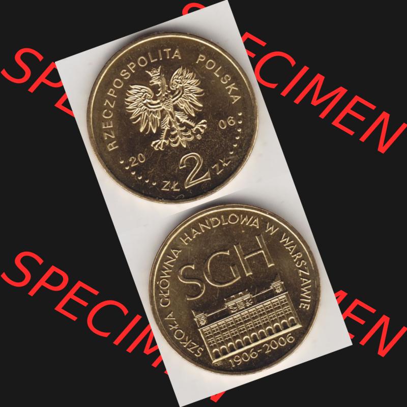 Münzen Polen Gedenkmünze 2006-2006, 2 Zloty, 100 Jahre Warschauer Hochschule für Wirtschaft, Münzseiten Untereinander als Bildmaterial Sammlung