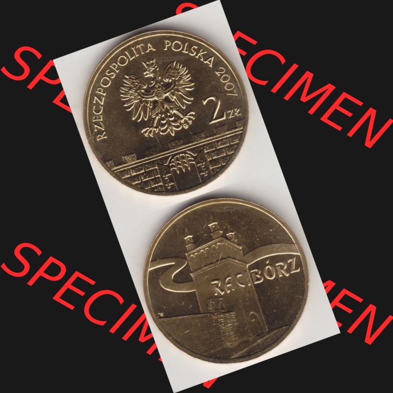 Münzen Polen Gedenkmünze 2007-2007, 2 Zloty, Historische Städte in Polen - Ratibor, Münzseiten Untereinander als Bildmaterial Sammlung