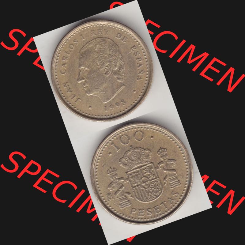 Münzen Spanien Umlaufmünze 1998-2000, 100 Pesetas - Peseten 1998, Münze aus Spanien, Umlaufmünze / aus Zahlungsverkehr mit Münzseiten Vertikal / Untereinander... Sammlung