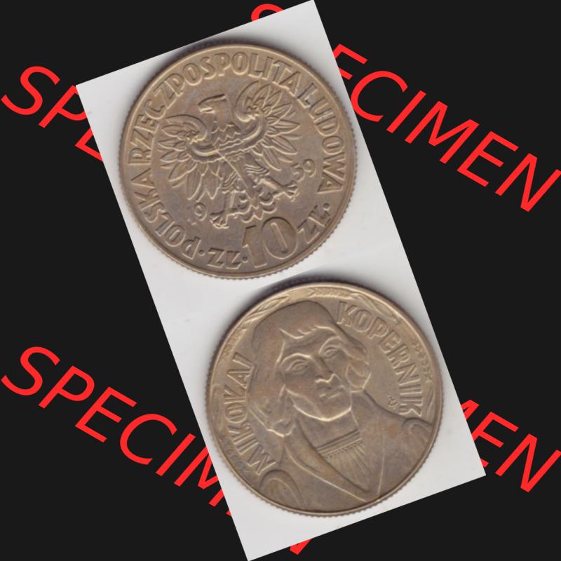 Münzen Polen Gedenkmünze 1959-1965, 10 Zloty Nikolaus Kopernikus 1959, Münzseiten Untereinander als Bildmaterial Sammlung