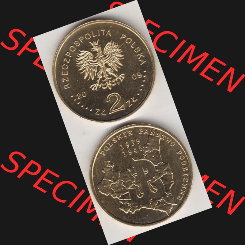 Münzen Polen Gedenkmünze 2009-2009, 2 Zloty, 70. Jahrestag - polnische Untergrundbewegung, Münzseiten Untereinander als Bildmaterial Sammlung