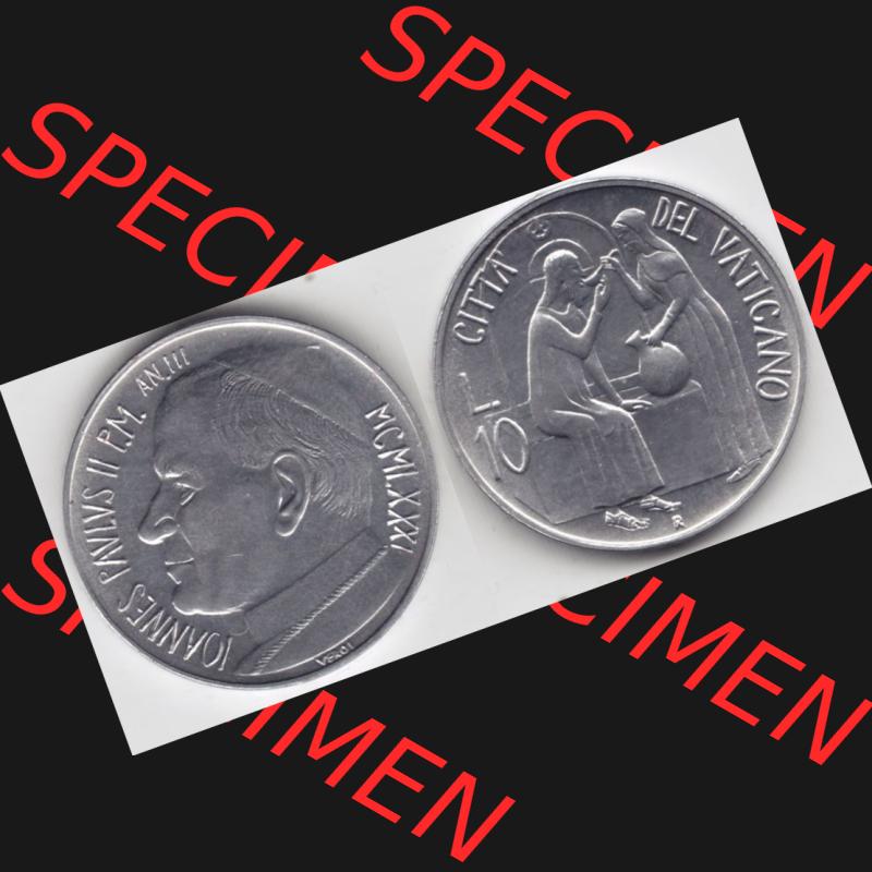 Münzen Vatikan / Vatikanstadt Umlaufmünze 1981-1981, 10 Lire Papst Johannes Paul II, Bild mit Vollansicht als Bildmaterial. Münze aus dem Vatikan der Vatikanstadt... Sammlung