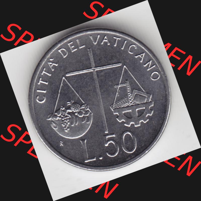 Münzen Vatikan / Vatikanstadt Umlaufmünze 1992-1992, 50 Lire Papst Giovanni Paolo II, Bild mit Rückseite der Münze als Bildmaterial. Münze aus dem Vatikan... Sammlung