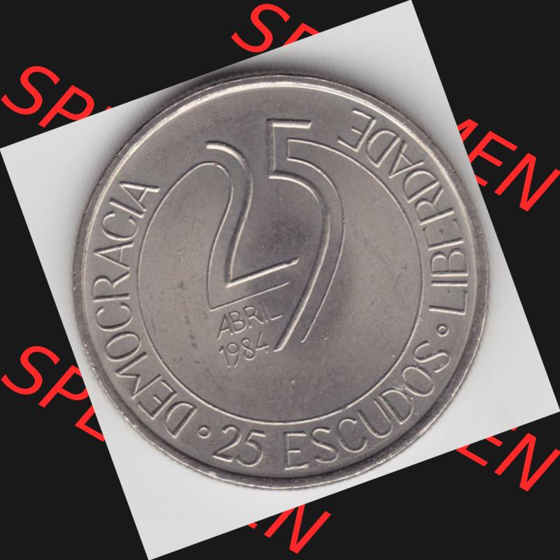 Münzen Portugal Gedenkmünze 1984-1984, 25 Escudos Democracia Liberdade, Abril 1984, Demokratie und Freiheit . Rückseite der portugiesischen Gedenkmünze aus... Sammlung