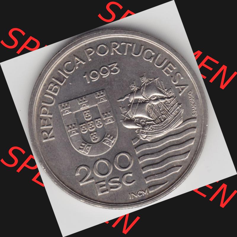 Münzen Portugal Gedenkmünze 1993-1993, 200 Escudos, Enviados Daimios Kiushu. Vorderseite der Gedenkmünze aus Portugal zum katalogisieren im Münzen-Katalog und der... Sammlung