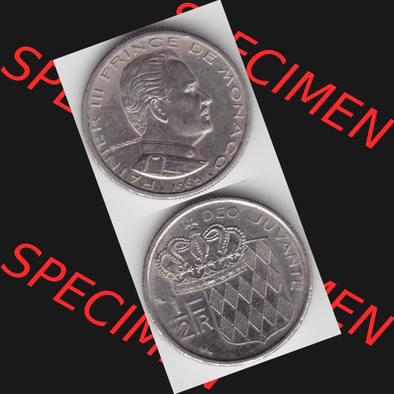 Münzen Monaco Umlaufmünze 1965-1995, 0.50 Fr, Franc, Franken Rainier III Prince de Monaco 1965, Münzseiten Untereinander als Bildmaterial Sammlung