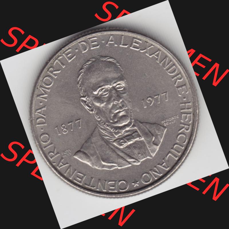 Münzen Portugal Gedenkmünze 1977-1977, 25 Escudo 1877-1977 Centenario Da Morte De Alexandre Herculano. Rückseite der portugiesischen Gedenkmünze aus Portugal vor der Euro-Einführung... Sammlung