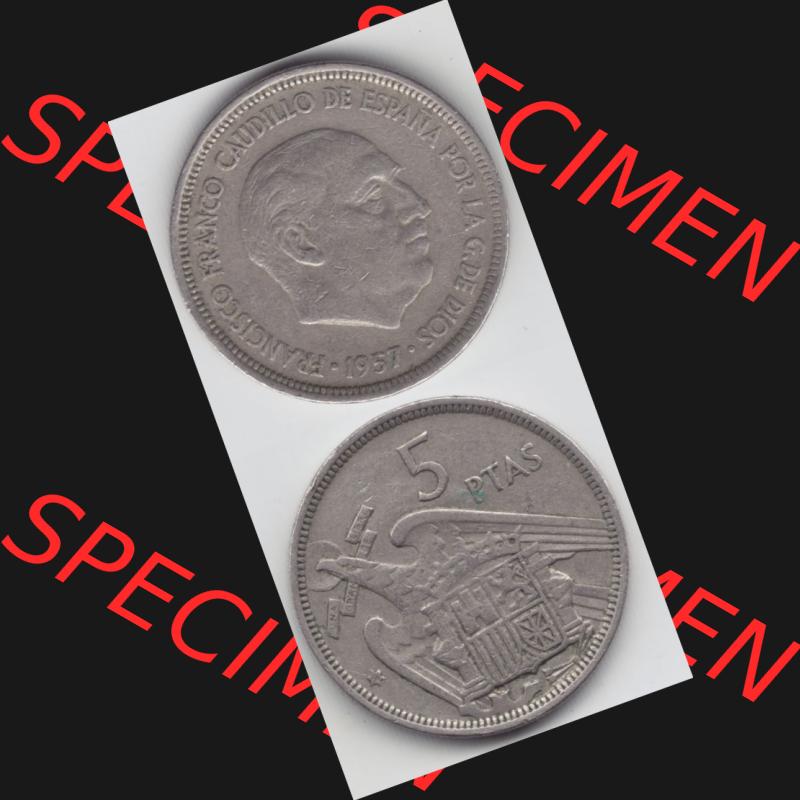 Münzen Spanien Umlaufmünze 1957, 1957-1975, 5 PTAS, Peseten 1958, Münze aus Spanien, Umlaufmünze / aus Zahlungsverkehr mit Münzseiten Vertikal... Sammlung