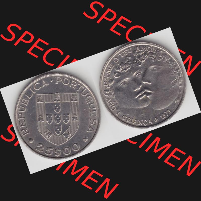 Münzen Portugal Gedenkmünze 1979-1979, 25 Escudos, Da me o teu Amor, Ano I Crianca, Internationales Jahr des Kindes. Vorderseite und Rückseite auf einen Bild/Foto... Sammlung