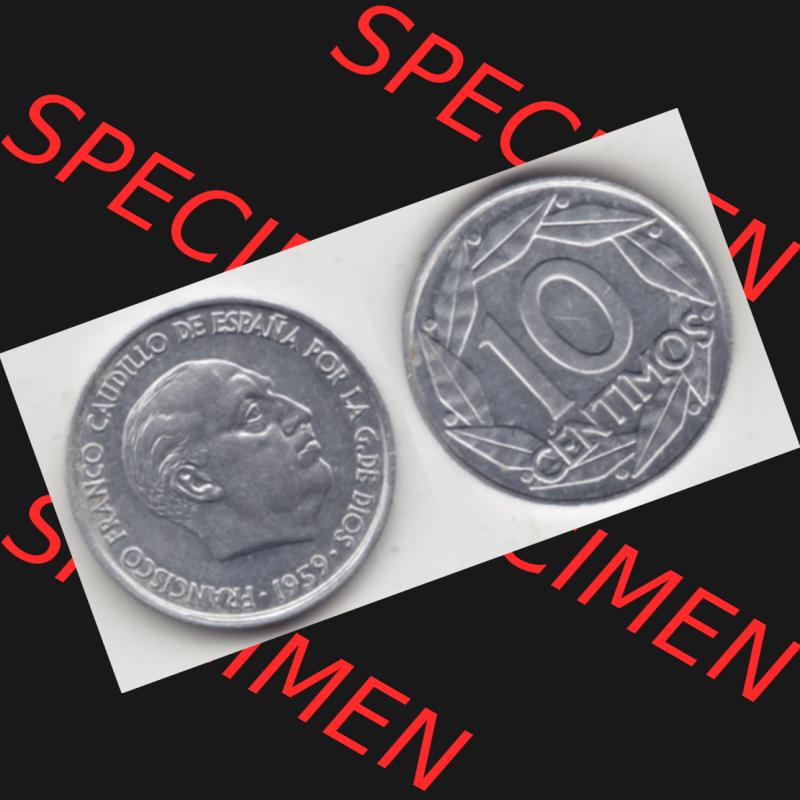Münzen Spanien Umlaufmünze 1959-1959, 10 Centimos 1959, Bild mit Vollansicht als Bildmaterial Sammlung