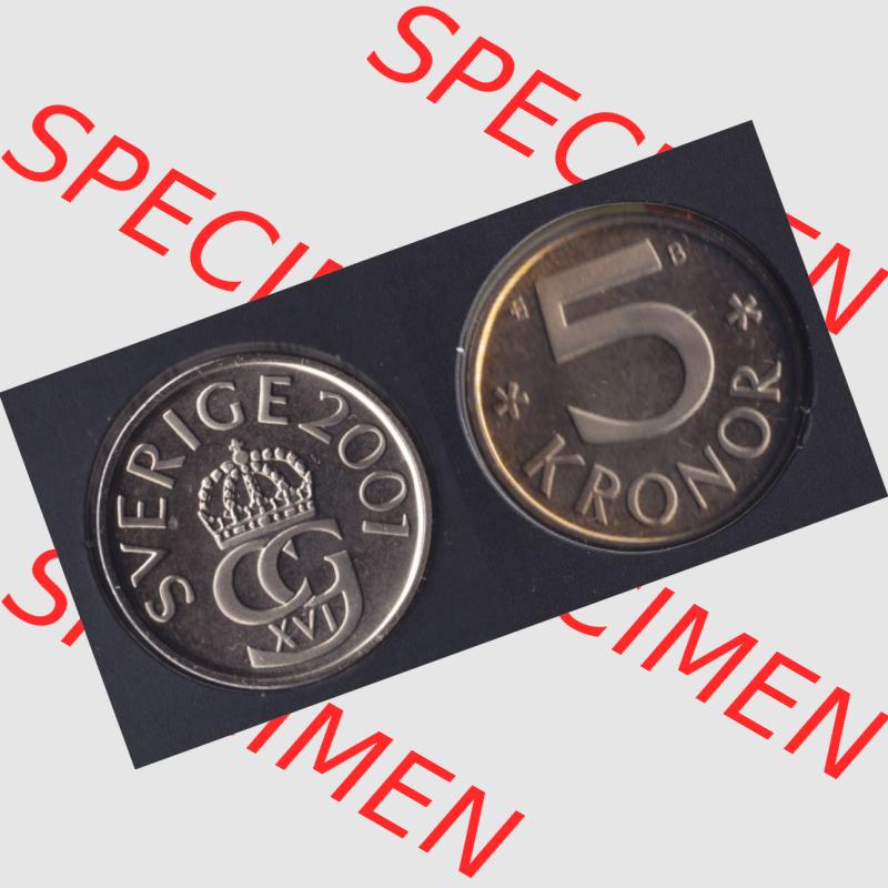 Münzen Schweden Umlaufmünze 1993-2009, 5 Kronen 2001 KMS, Bild mit Vollansicht als Bildmaterial Sammlung