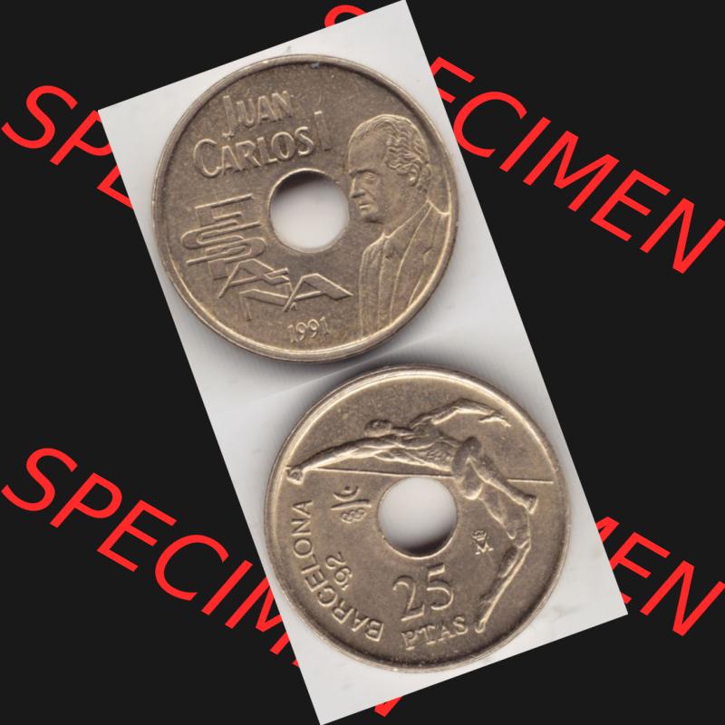Münzen Spanien Umlaufmünze 1990-1991, 25 PTAS - Peseten 1991, Münze aus Spanien, Umlaufmünze / aus Zahlungsverkehr mit Münzseiten Vertikal / Untereinander... Sammlung