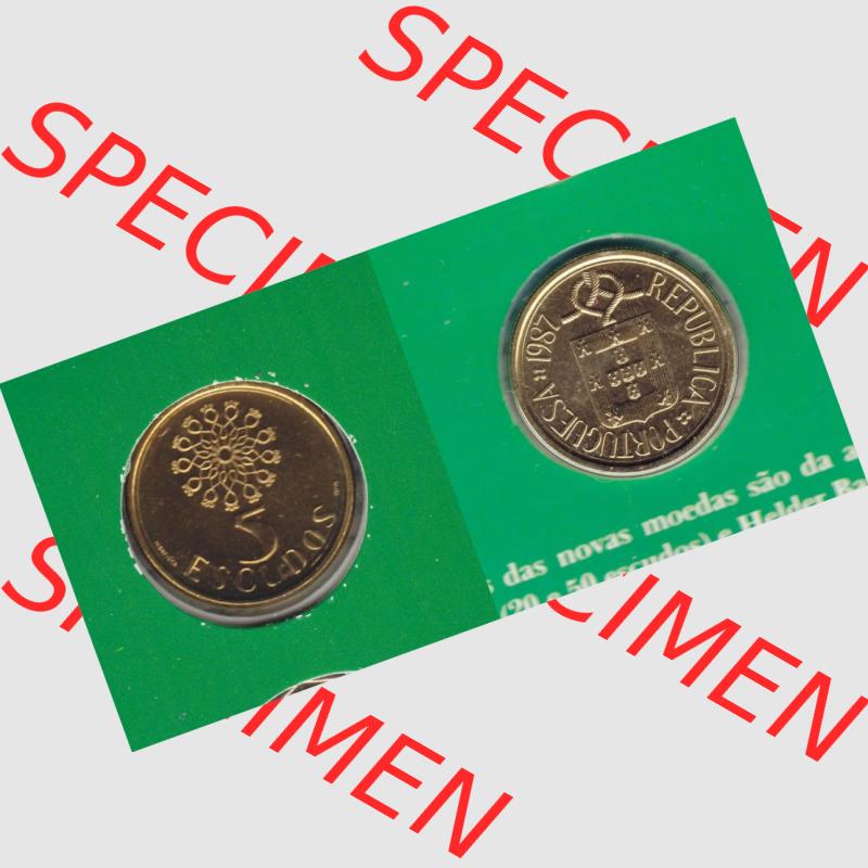 Münzen Portugal KMS Umlaufmünze 1987, 5 Escudo. Vorderseite und Rückseite auf einen Bild/Foto der portugiesischen Umlaufmünze aus Portugal vor der Euro-Einführung... Sammlung
