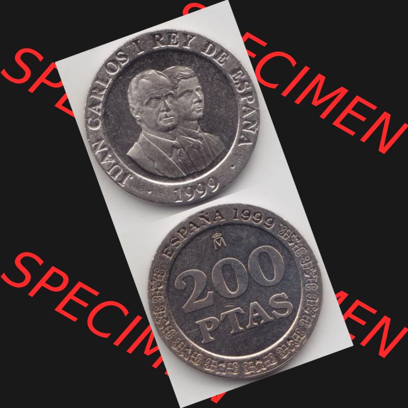 Münzen Spanien Umlaufmünze 1998-2000, 200 PTAS, Peseten 1999, Münze aus Spanien, Umlaufmünze / aus Zahlungsverkehr mit Münzseiten Vertikal / Untereinander... Sammlung