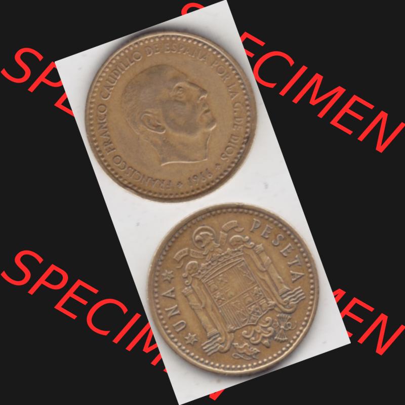 Münzen Spanien Umlaufmünze 1966-1966, 1 Pesete, Münze aus Spanien, Umlaufmünze / aus Zahlungsverkehr mit Münzseiten Vertikal / Untereinander auf einen... Sammlung