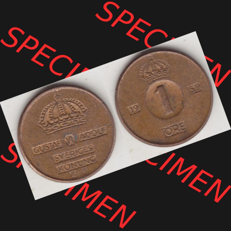 Münzen Schweden Umlaufmünze 1952-1971, 1 Öre 1959. Münzen aus Schweden als Bildmaterial für Sammler und Münzen-Webseiten hier im online Katalog und Datenbank... Sammlung