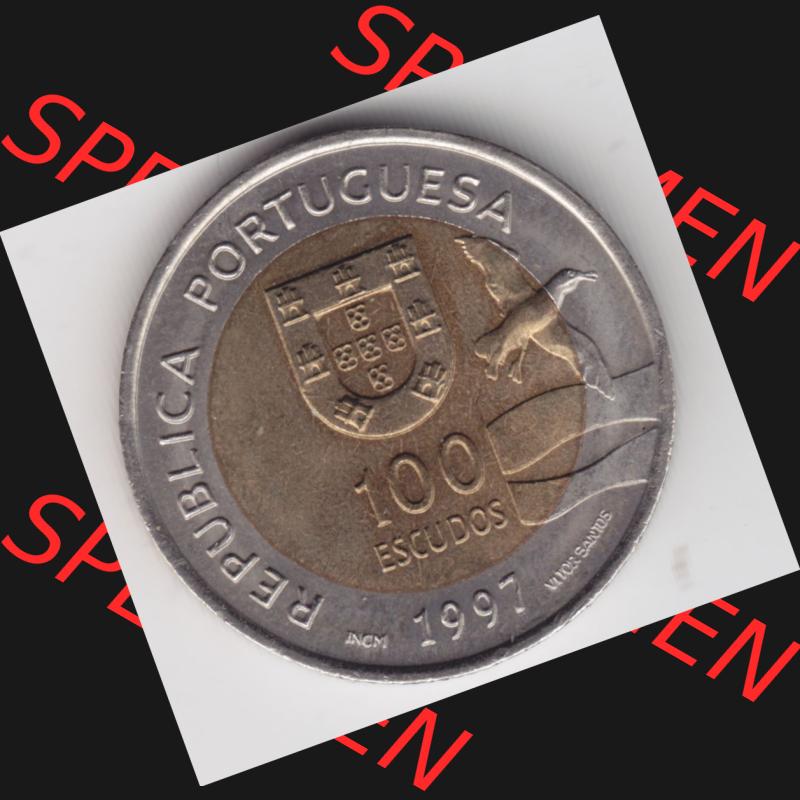 Münzen Portugal Gedenkmünze 1997-1997, 100 Escudo, EXPO98, Exposicao, Mundial de Lisaboa. Vorderseite der Gedenkmünze aus Portugal zum katalogisieren im Münzen-Katalog... Sammlung