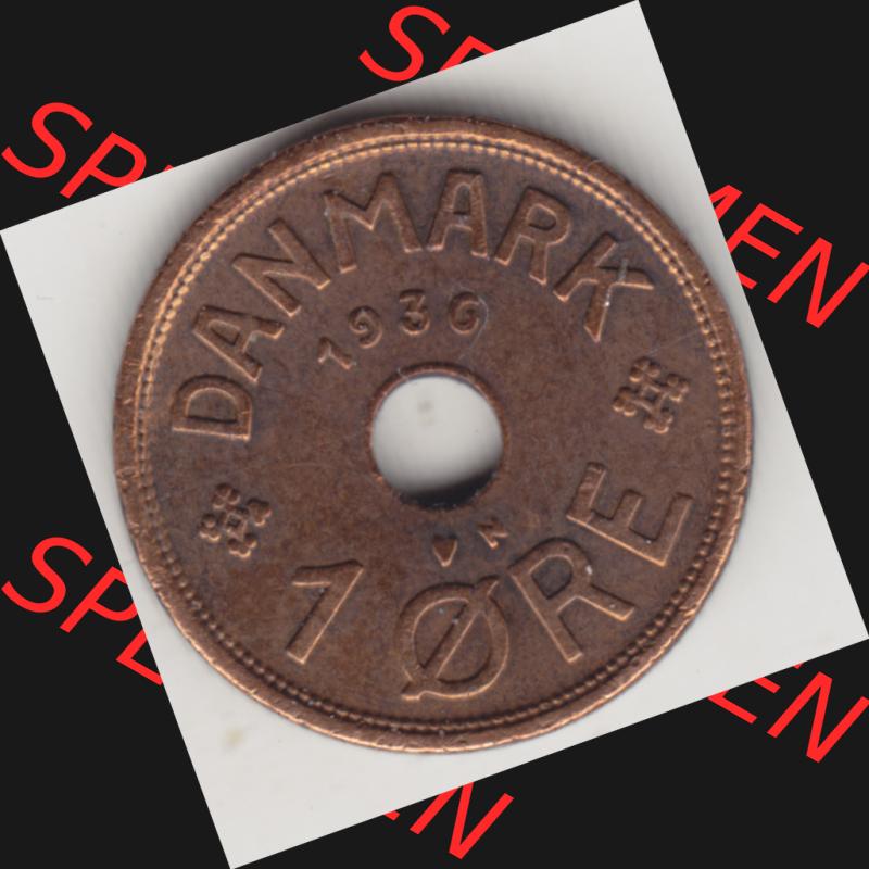 Münzen Dänemark Umlaufmünze 1926-1940, 1 Öre 1936. Rückseite der alten dänischen Umlaufmünze aus Dänemark zum katalogisieren und verwalten im Münzen-Katalog... Sammlung