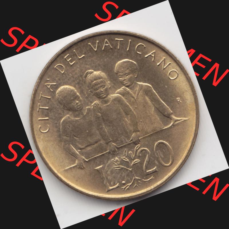 Münzen Vatikan / Vatikanstadt Umlaufmünze 1992-1992, 20 Lire Papst Giovanni Paolo II, Bild mit Rückseite der Münze als Bildmaterial. Münze aus dem Vatikan... Sammlung