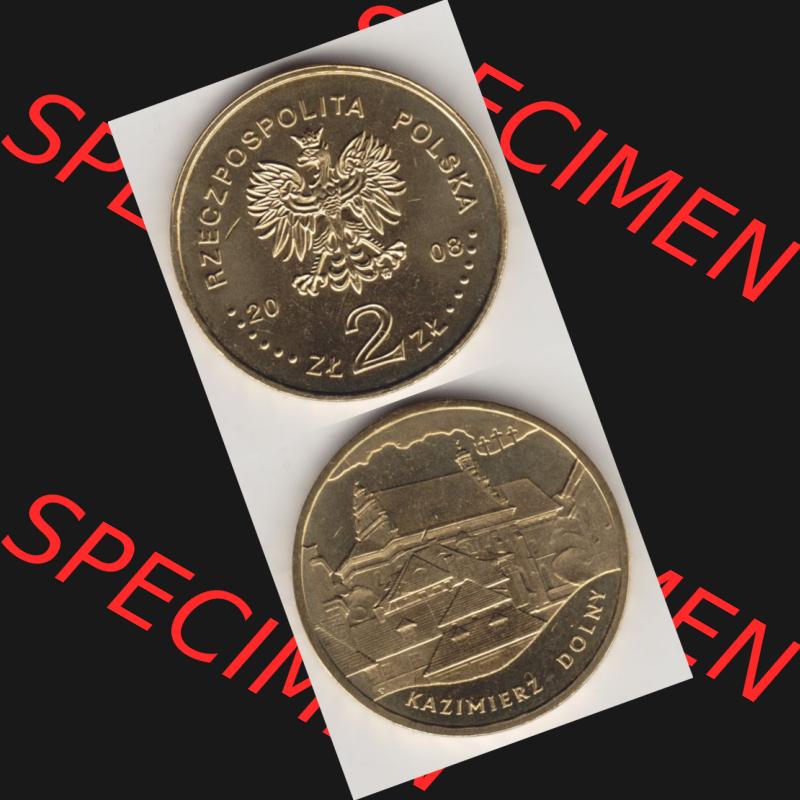 Münzen Polen Gedenkmünze 2008-2008, 2 Zloty, Kulturdenkmäler Polens - Kazimierz Dolny, Münzseiten Untereinander als Bildmaterial Sammlung