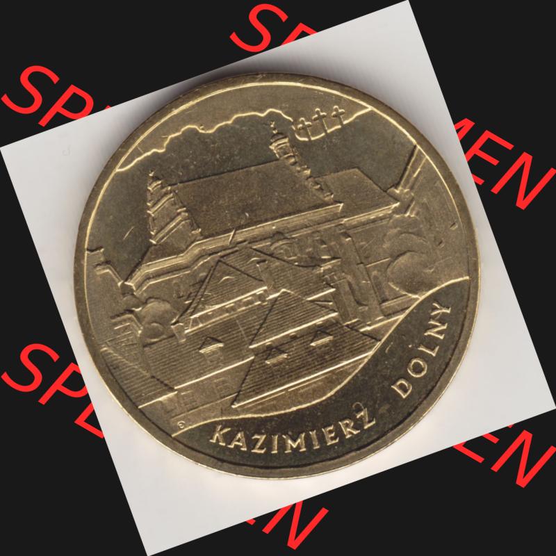 Münzen Polen Gedenkmünze 2008-2008, 2 Zloty, Kulturdenkmäler Polens - Kazimierz Dolny, Bild mit Rückseite der Münze als Bildmaterial Sammlung