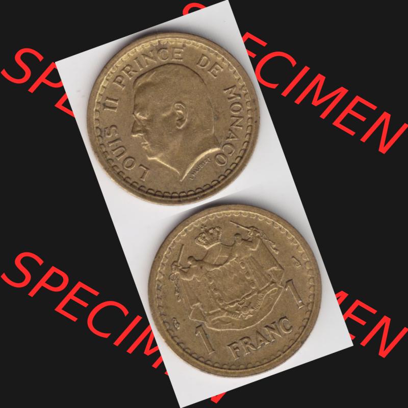 Münzen Monaco Umlaufmünze 1945-1945, 1 Fr, Franc, Franken, Louis II Prince de Monaco, Münzseiten Untereinander als Bildmaterial Sammlung