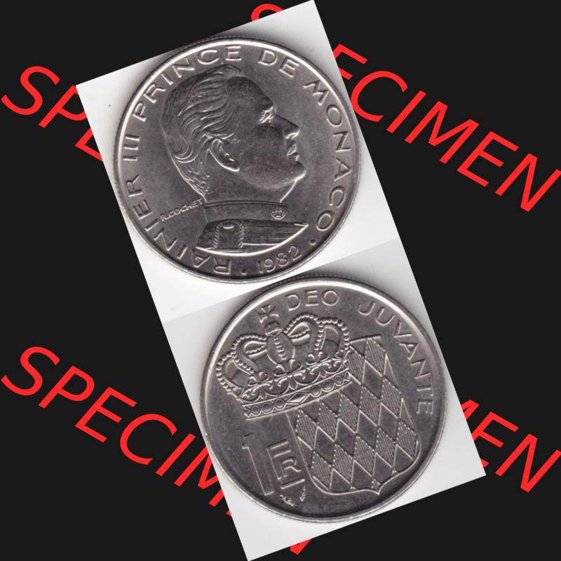 Münzen Monaco Umlaufmünze 1960-1995, 1 Fr, Franc, Franken Rainier III Prince de Monaco I. 1982, Münzseiten Untereinander als Bildmaterial Sammlung