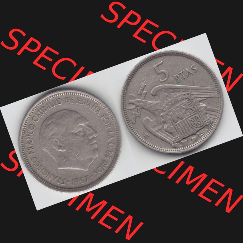 Münzen Spanien Umlaufmünze 1957, 1957-1975, 5 PTAS, Peseten 1958, Bild mit Vollansicht als Bildmaterial Sammlung