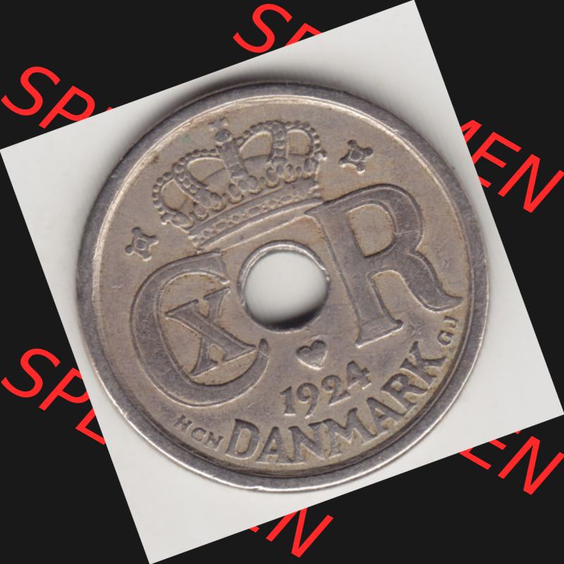 Münzen Dänemark Umlaufmünze 1924-1947, 25 Öre 1924. Vorderseite der alten dänischen Umlaufmünze aus Dänemark zum katalogisieren und verwalten im Münzen-Katalog... Sammlung