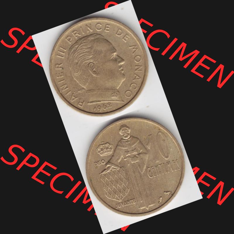 Münzen Monaco Umlaufmünze 1962-1995, 10 Centimes 1962, Münzseiten Untereinander als Bildmaterial Sammlung